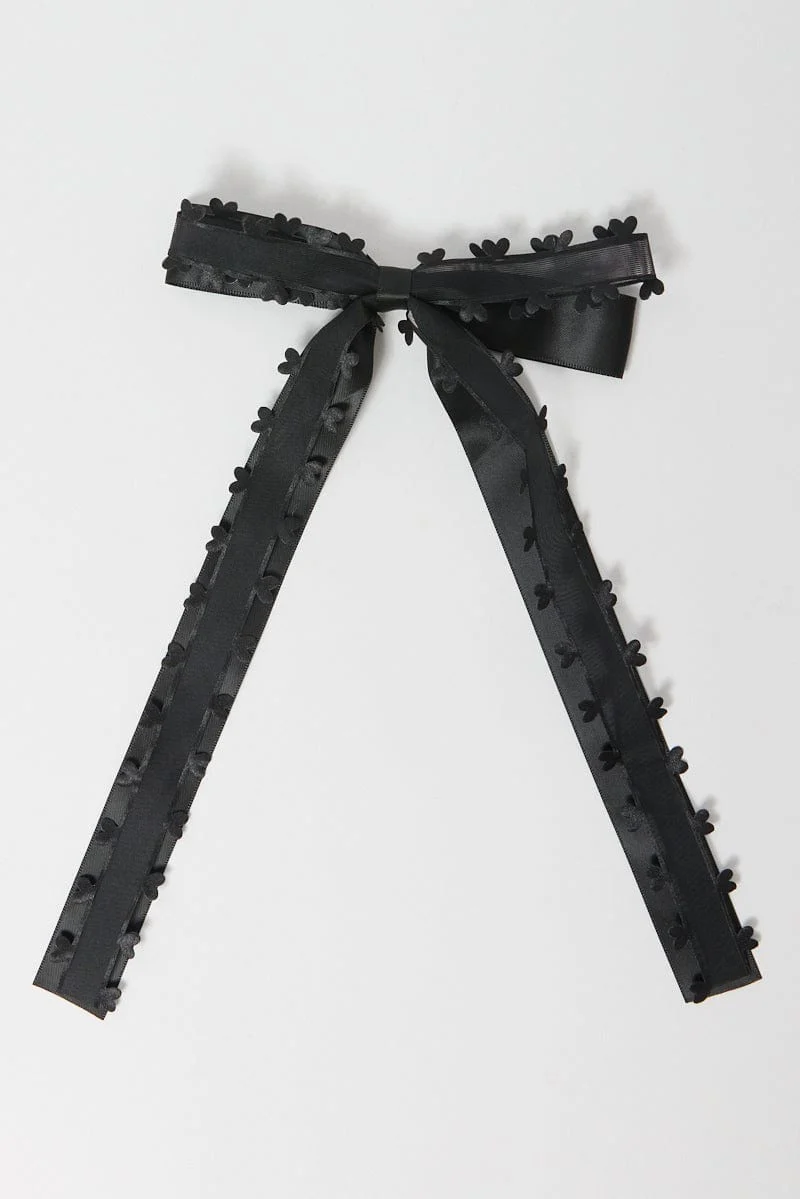 Black Heart Detail Hair Bow