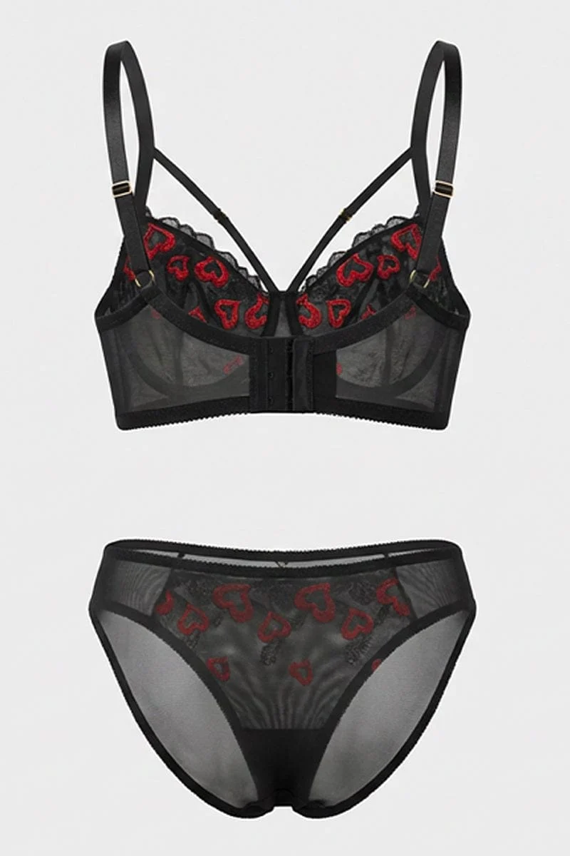 Black Heart Embroidered Lingerie Set - Image 2