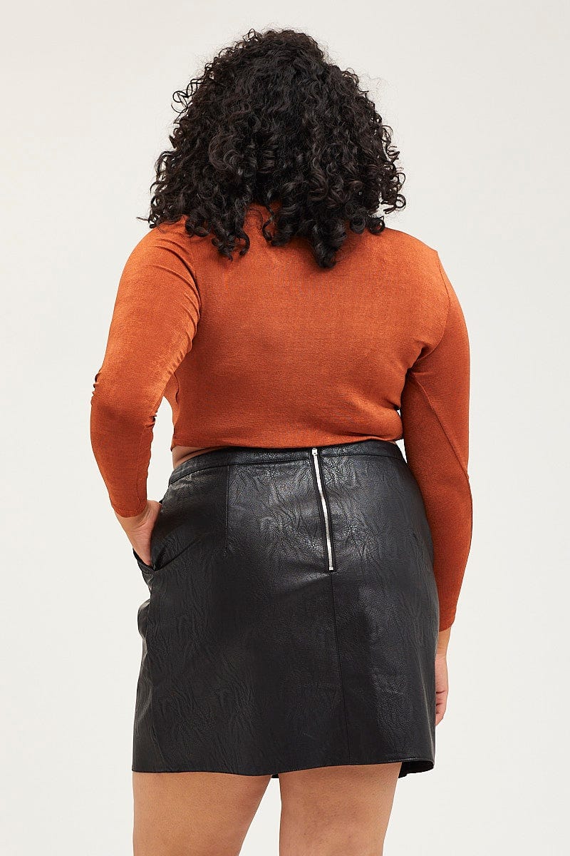 Black High Waist Faux Leather Mini Skirt - Image 5