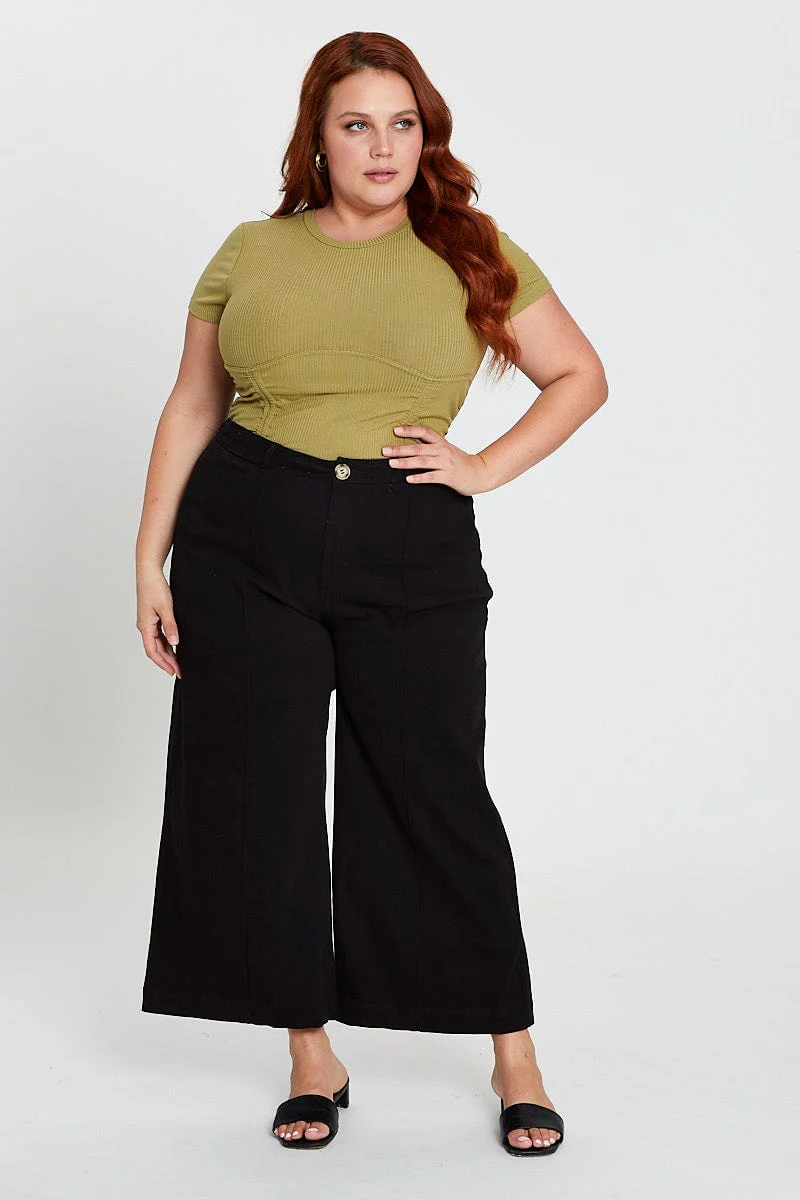 Black High Waist Stretch Wide Leg Pant - Image 3