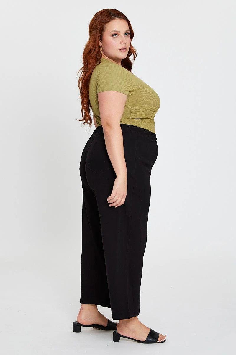 Black High Waist Stretch Wide Leg Pant - Image 4