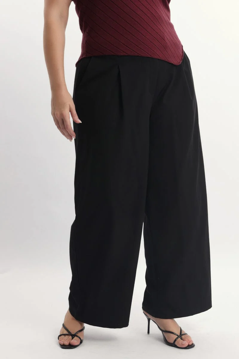 Black High Waist Tailored Wide Leg Pants - Image 3