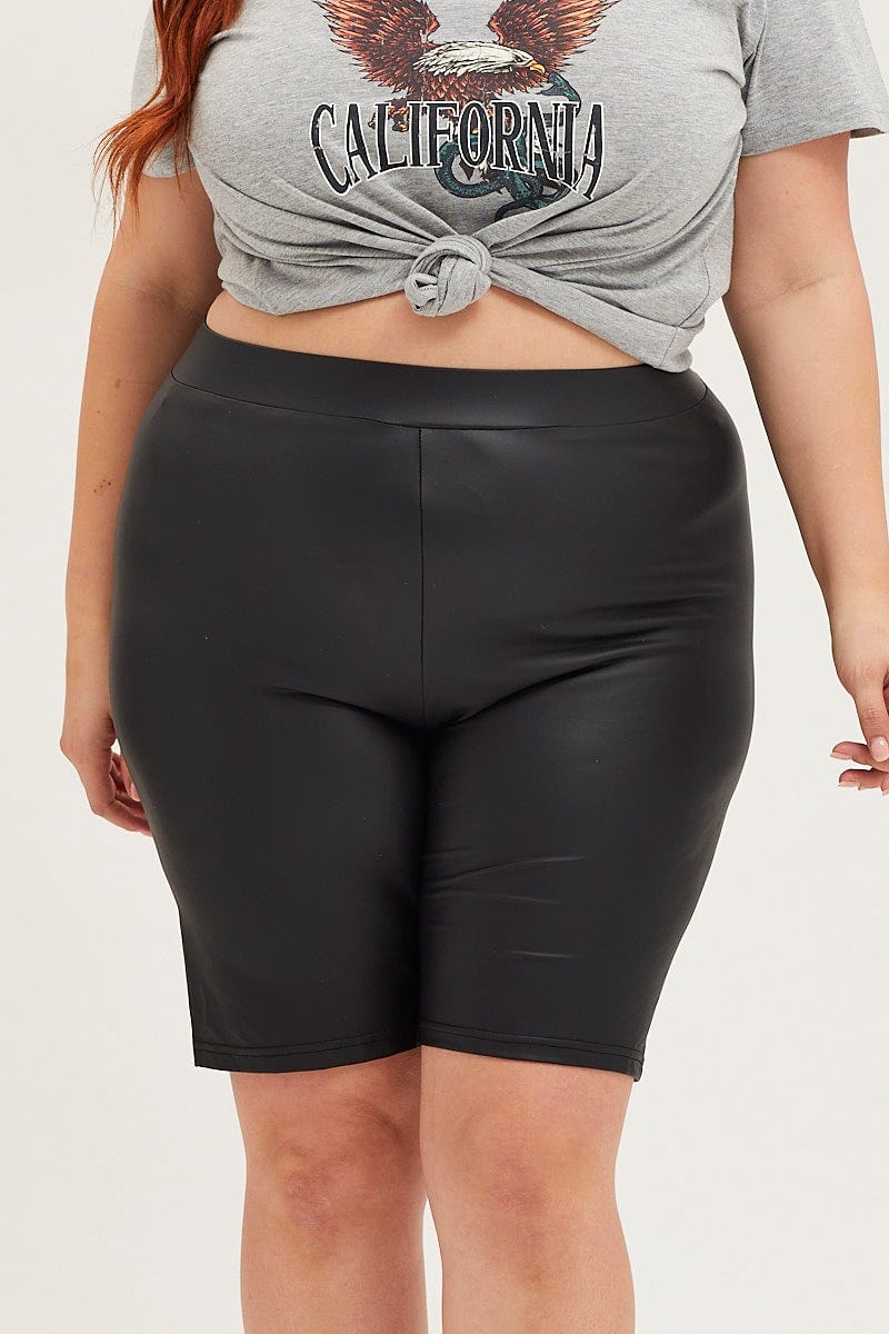 Black High Waist Wet Look Bike Short - Image 2