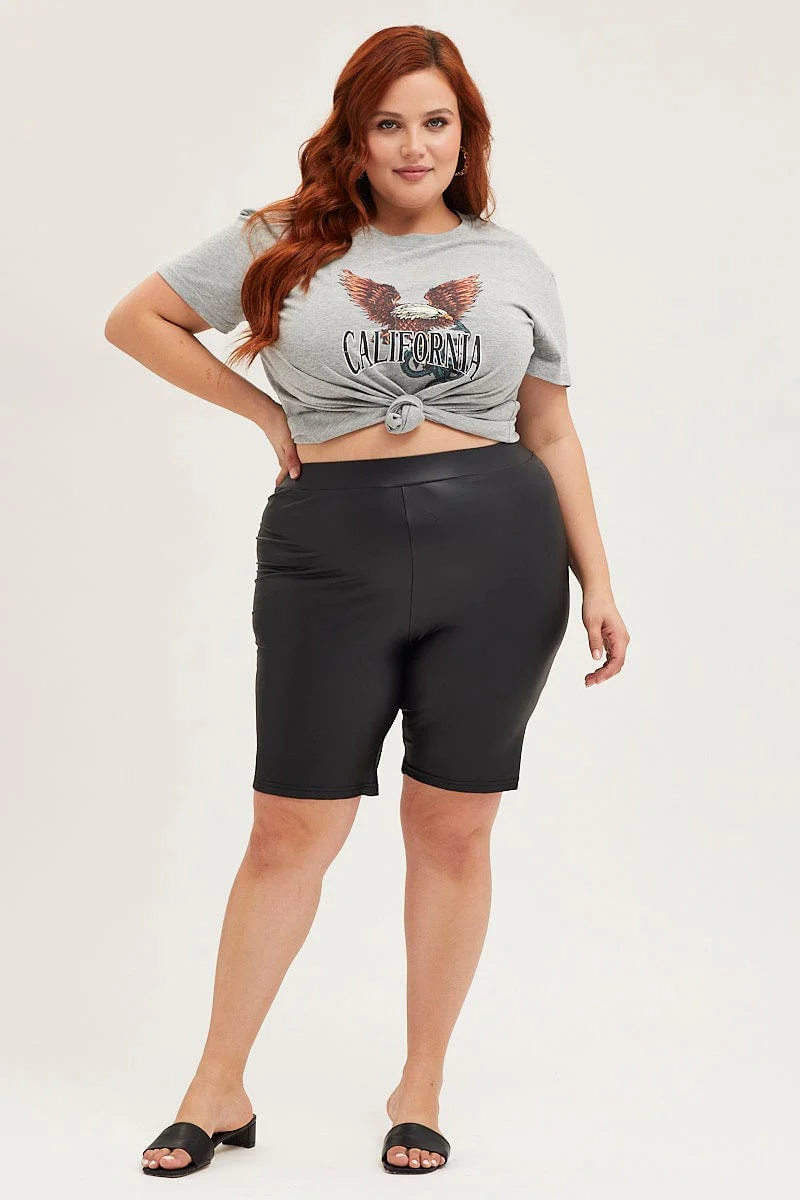 Black High Waist Wet Look Bike Short - Image 3