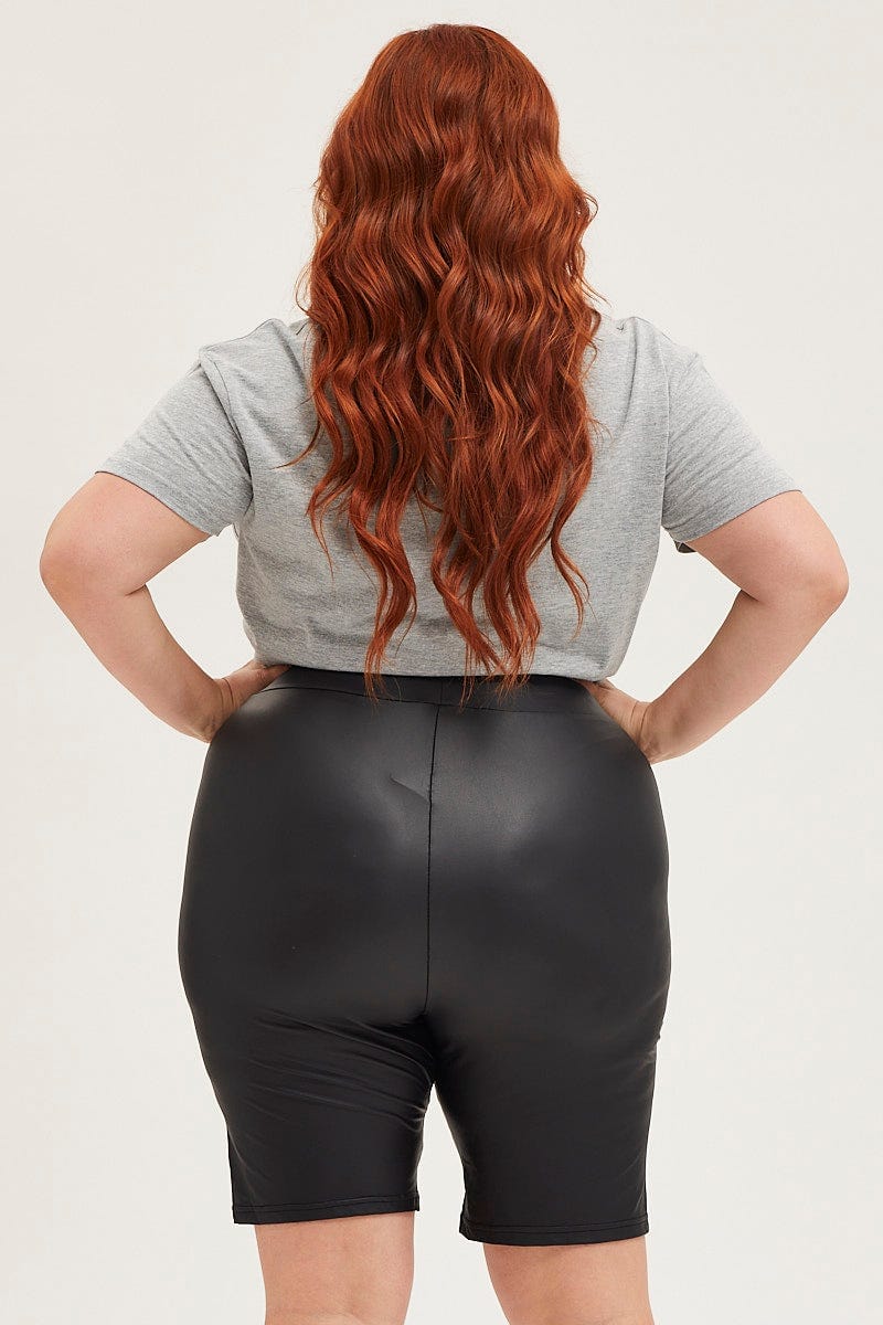 Black High Waist Wet Look Bike Short - Image 5