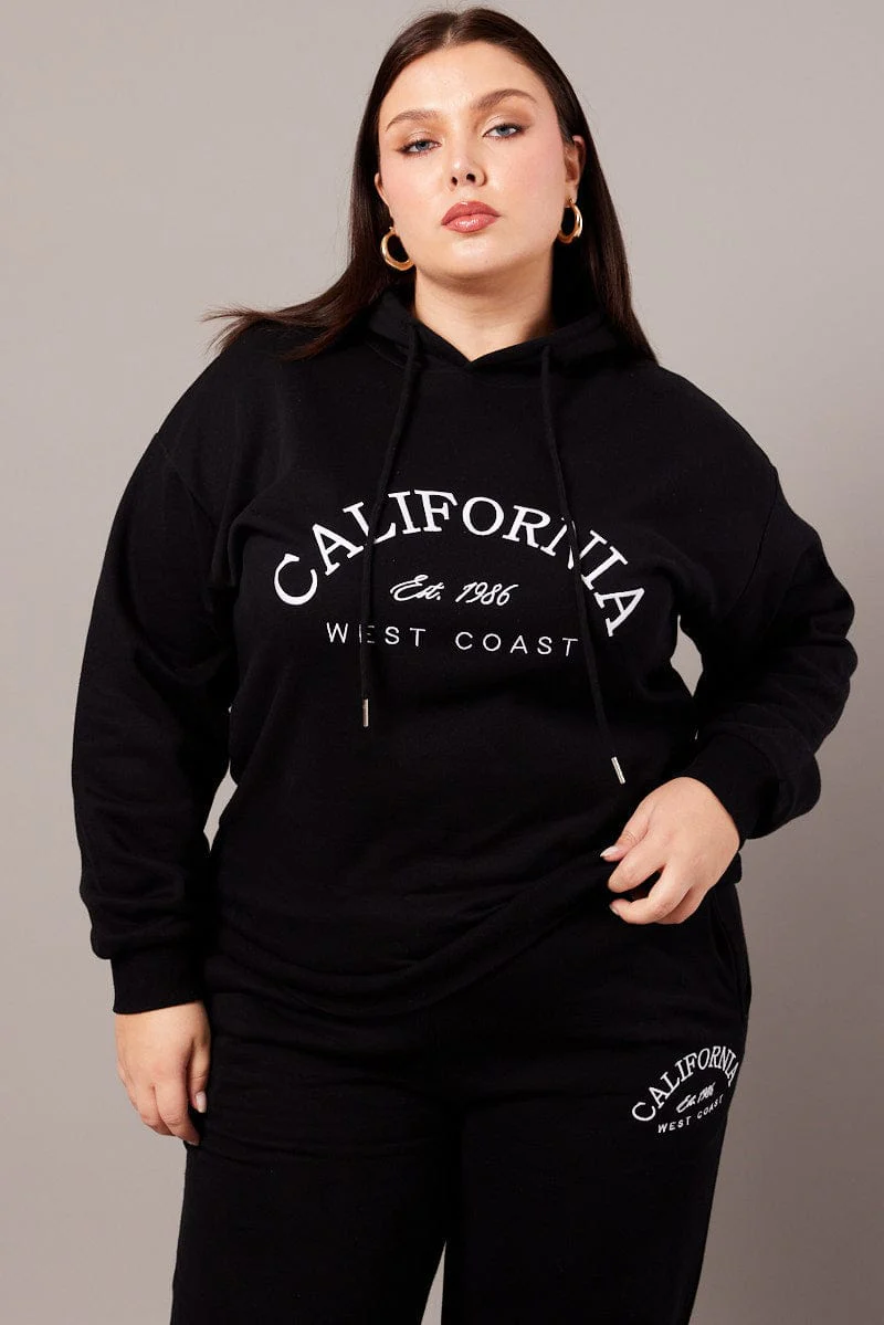 Black Hoodie Sweatshirt Long Sleeve Oversized