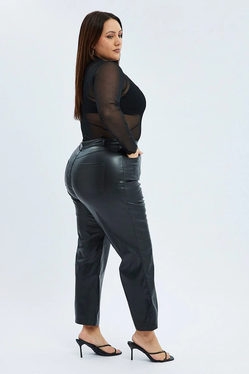 Black Jean Style Pant Faux Leather - Image 4