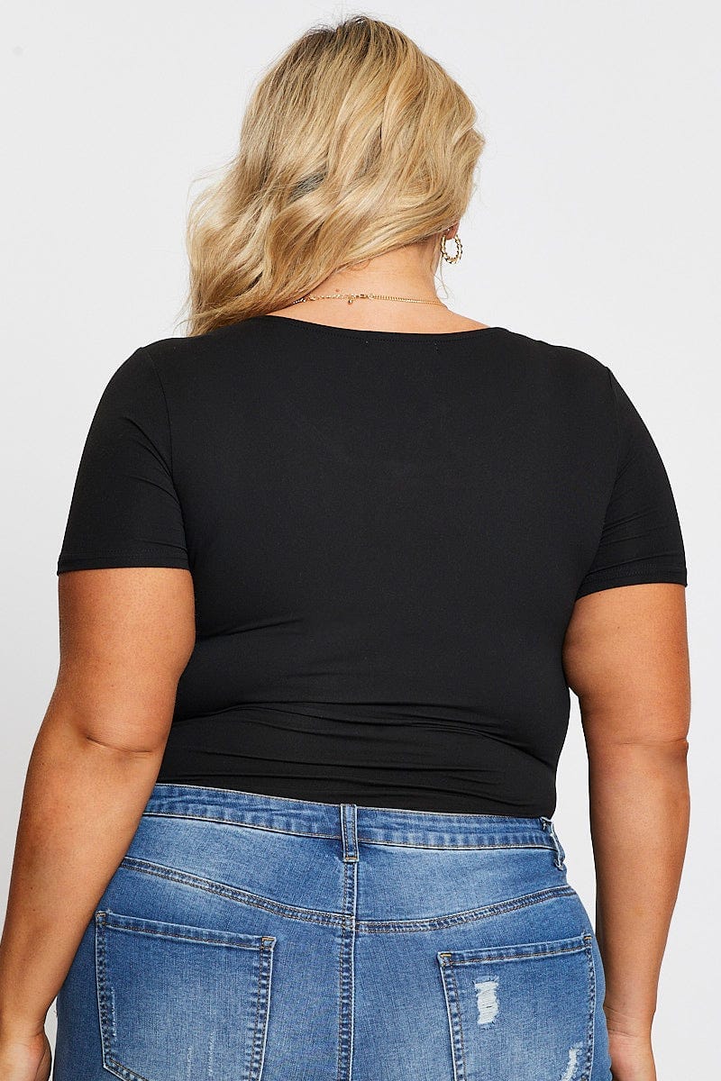 Black Jersey Bodysuit Ring Zip Front Short Sleeve - Image 5