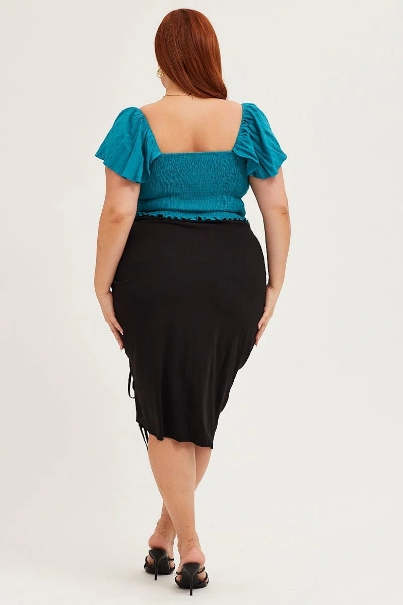 Black Jersey Ruched Split Skirt - Image 5