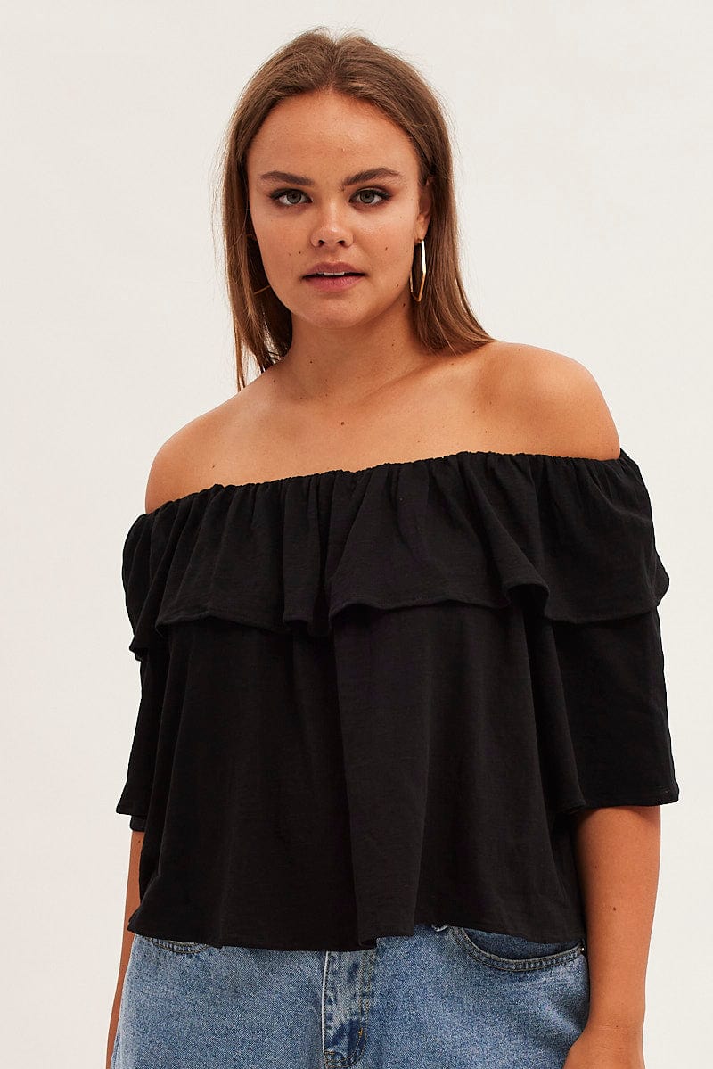 Black Jersey Top Off Shoulder - Image 3