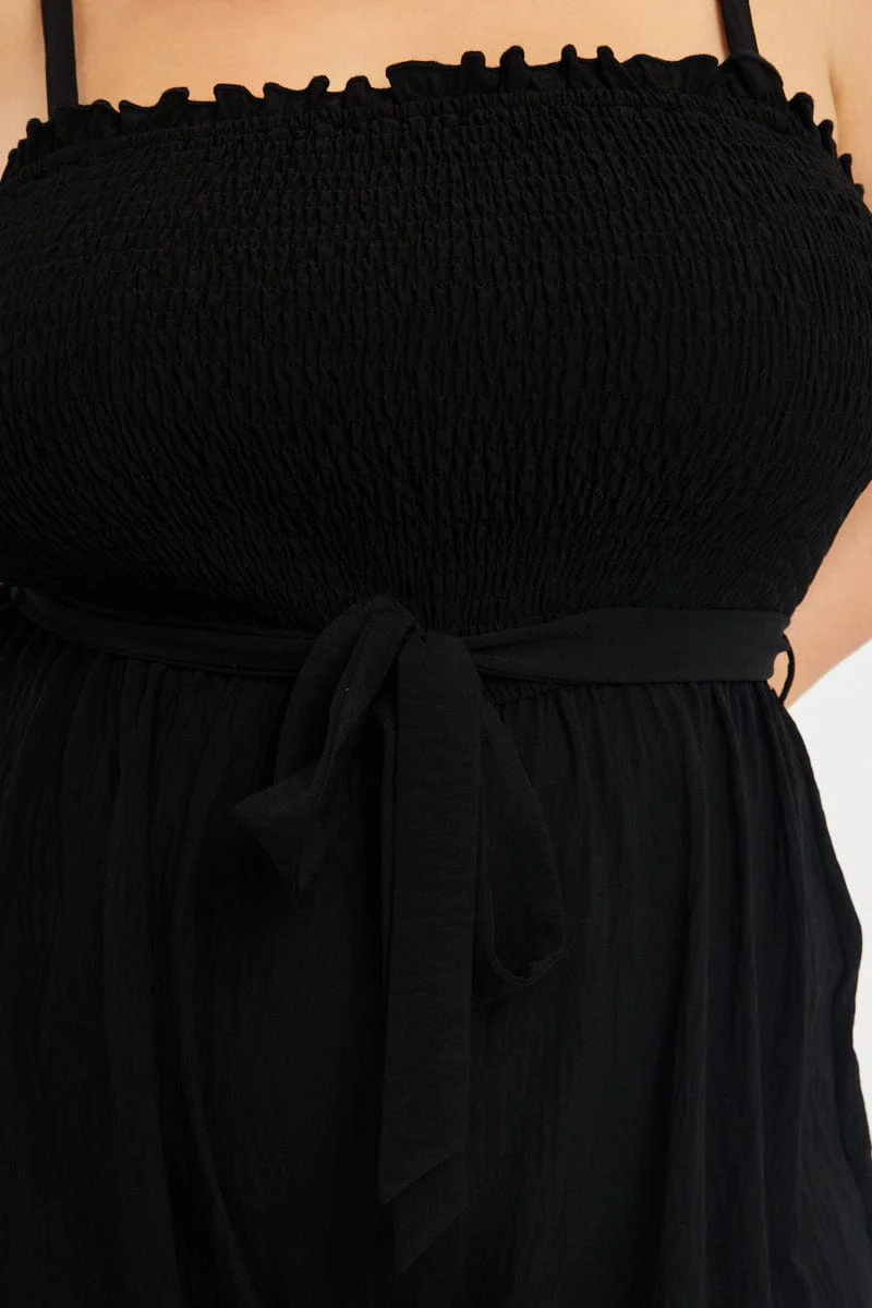 Black Jumpsuit Sleeveless Shirred Body Wide Leg - Image 6