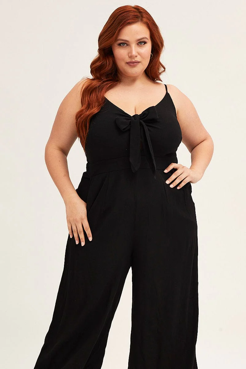 Black Jumpsuit Sleeveless Tie Front - Image 2