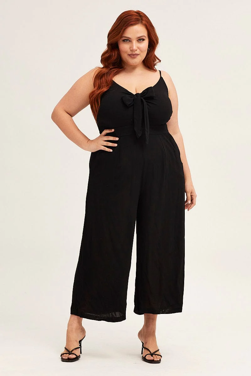 Black Jumpsuit Sleeveless Tie Front - Image 3
