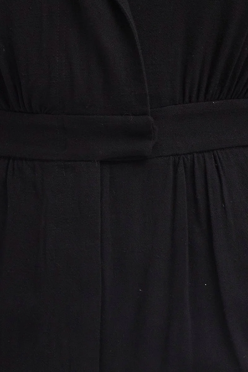 Black Jumpsuit V-neck Short Sleeve Waist Tie - Image 6