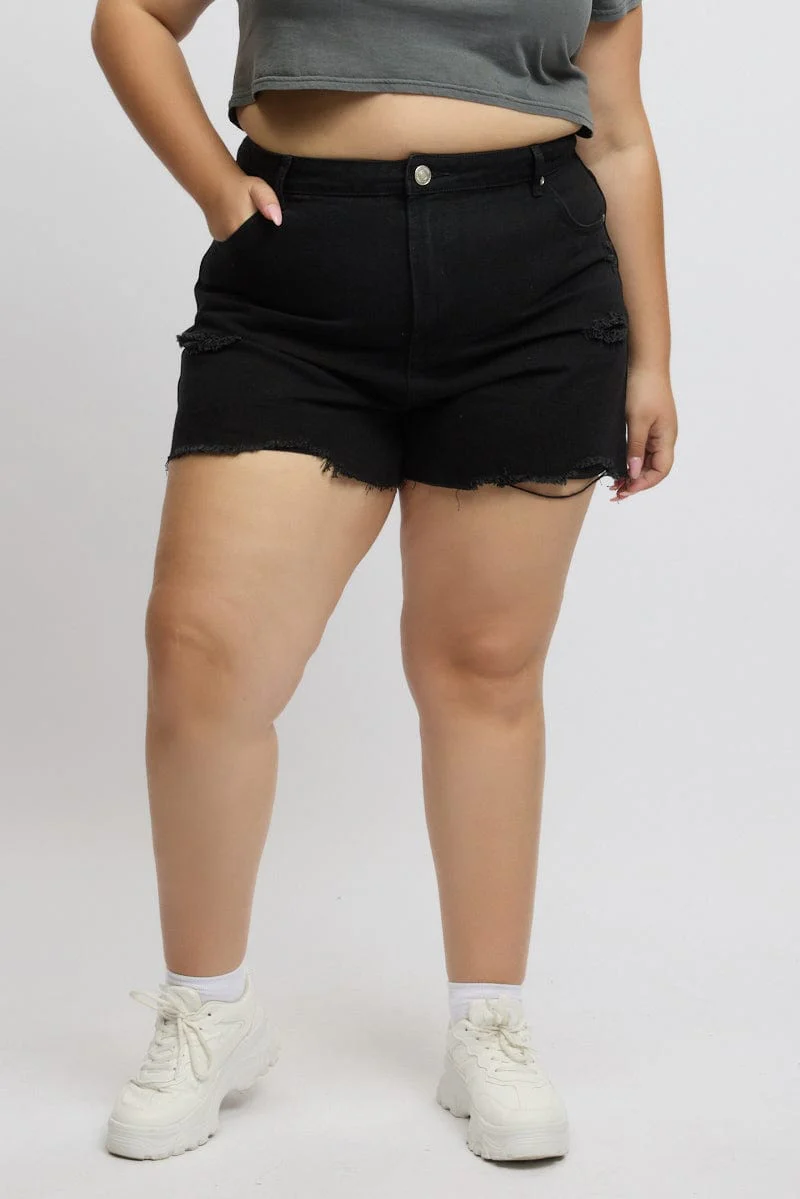 Black Knee Length Shorts High Rise - Image 3