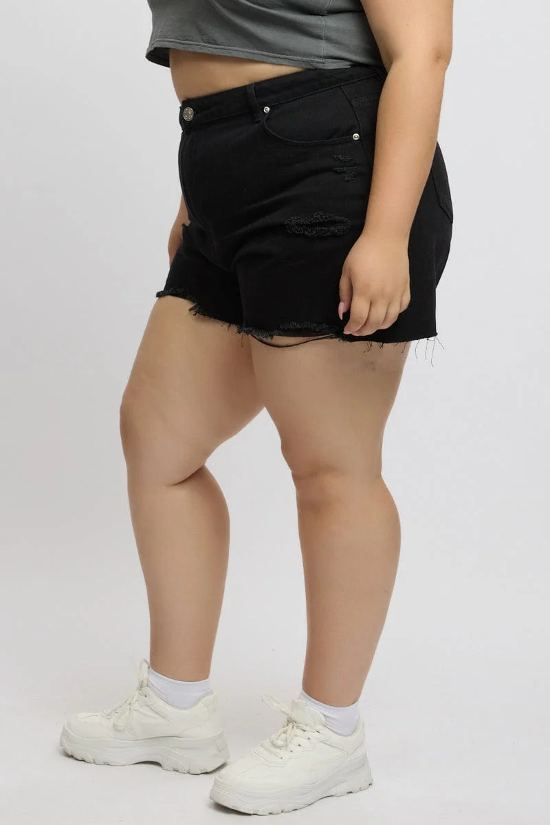 Black Knee Length Shorts High Rise - Image 4