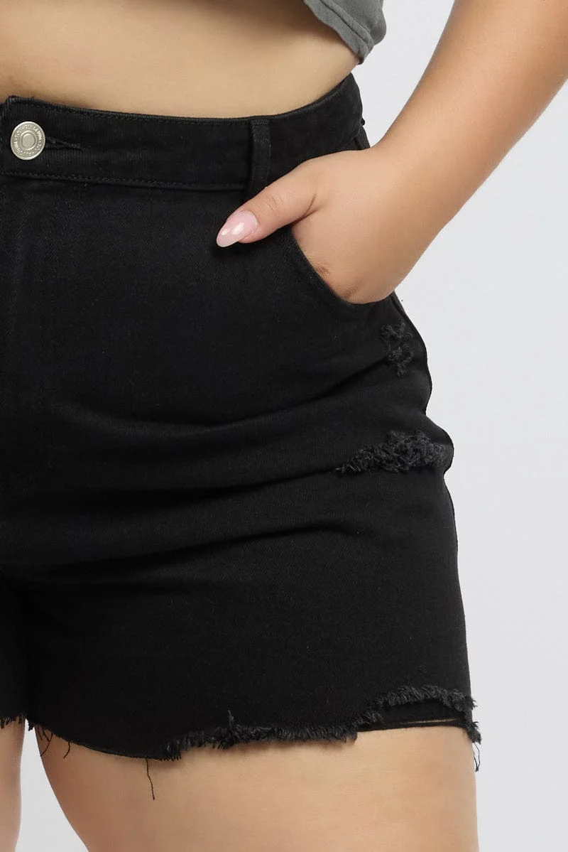 Black Knee Length Shorts High Rise - Image 6