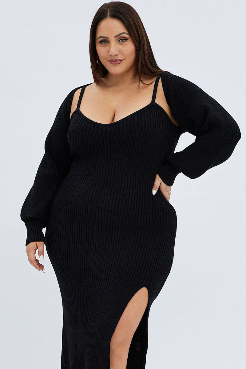Black Knit Dress Midi Shrug - Image 2