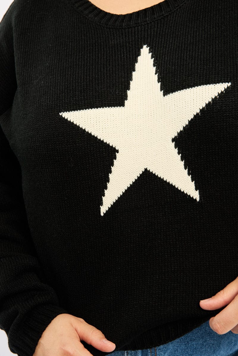 Black Knit Jumper Long Sleeve Crew Neck - Image 5