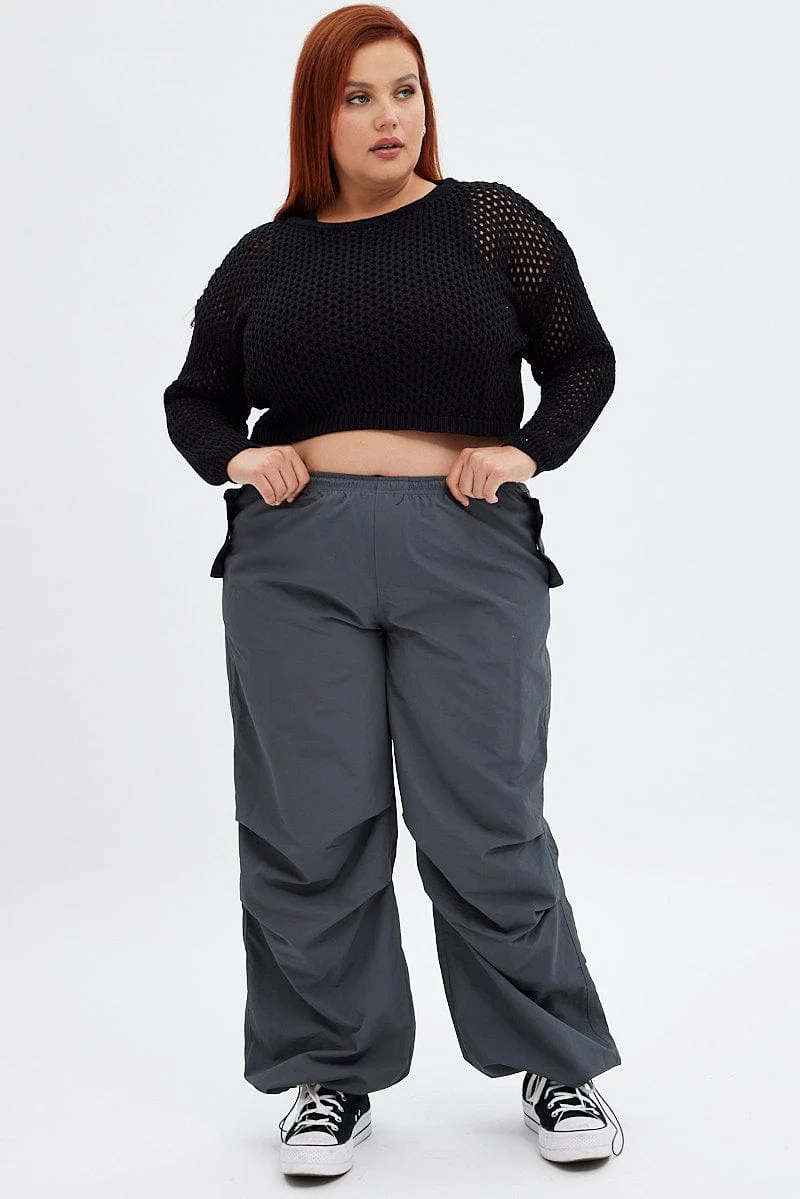 Black Knit Jumper Long Sleeve Fishnet - Image 2