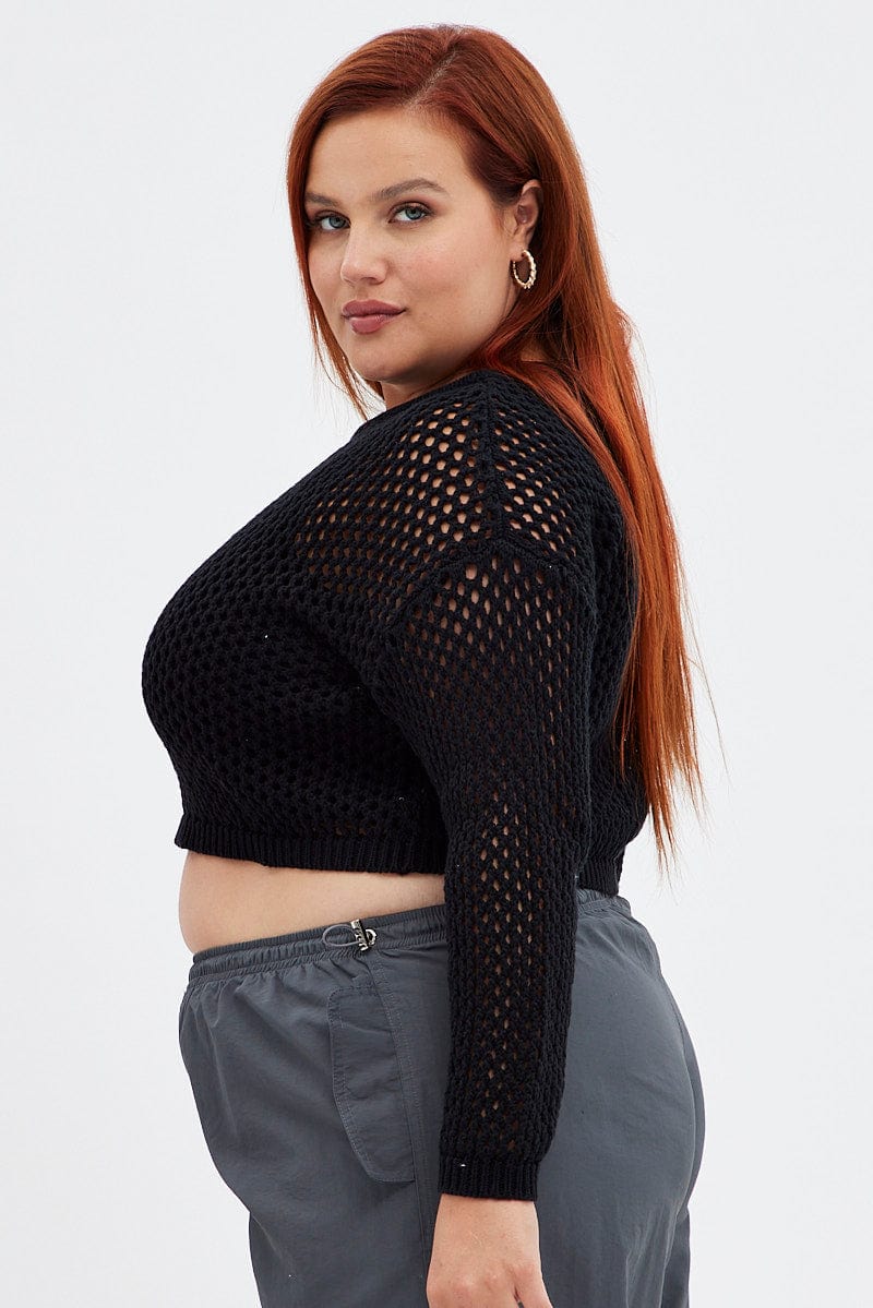 Black Knit Jumper Long Sleeve Fishnet - Image 4
