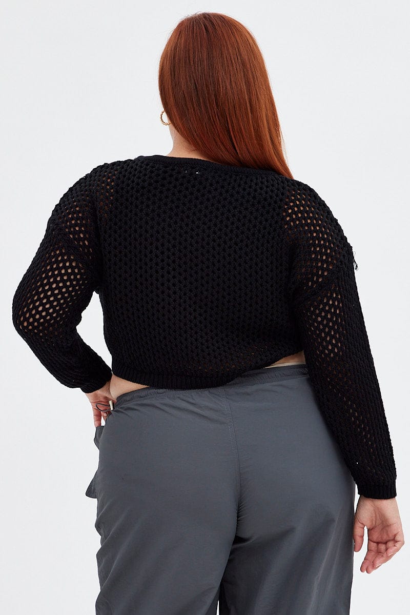 Black Knit Jumper Long Sleeve Fishnet - Image 5