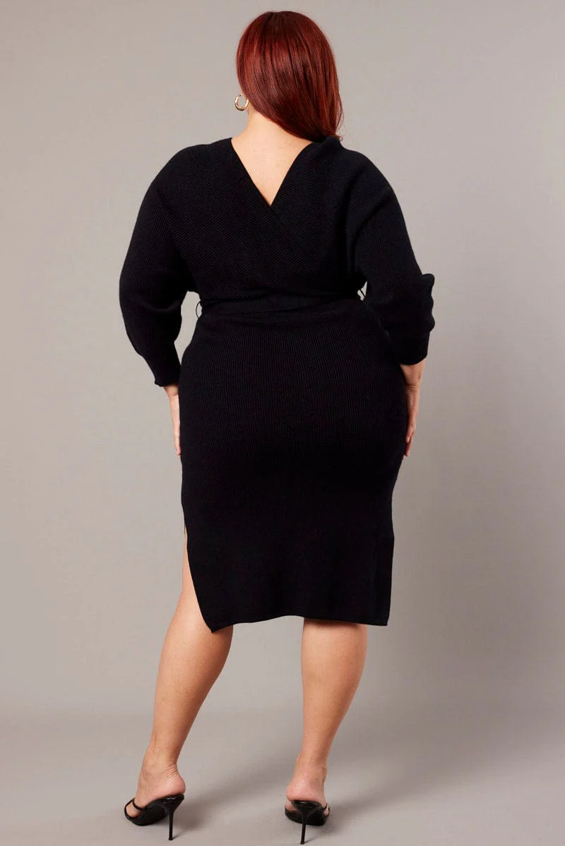 Black Knit Knee Length Dress - Image 5