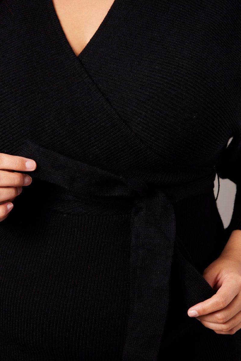 Black Knit Knee Length Dress - Image 6