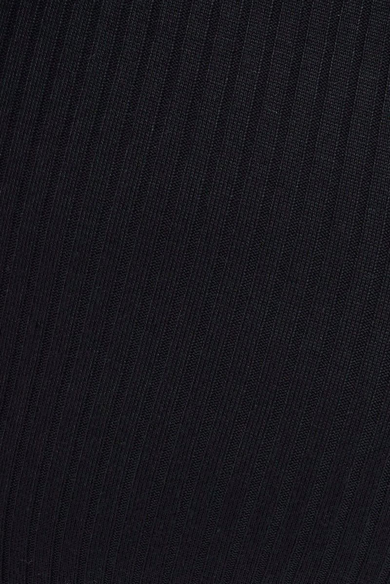 Black Knit Pants Rib Wide Leg Elastic Waist Full Length - Image 6
