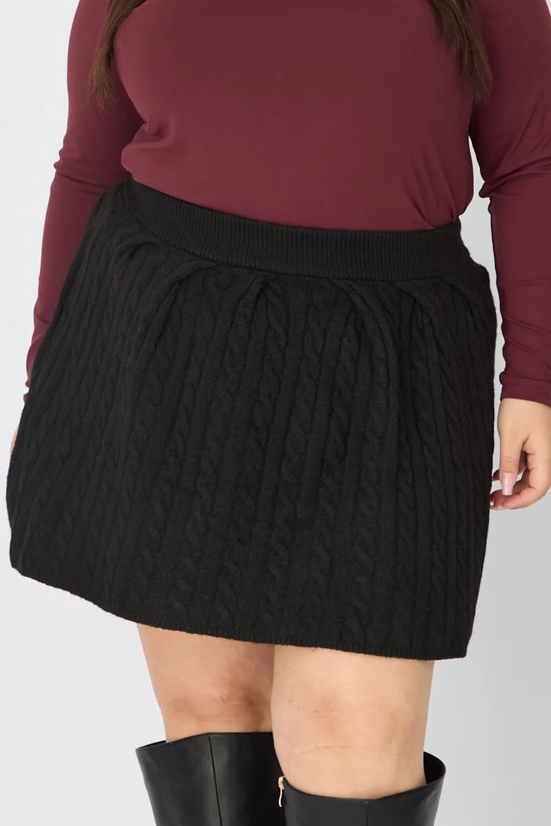 Black Knit Skater Skirt Mini Cable - Image 3