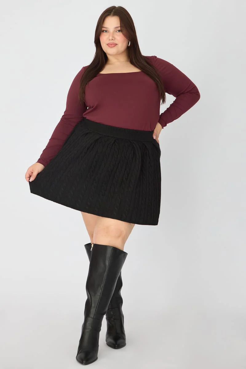 Black Knit Skater Skirt Mini Cable - Image 4