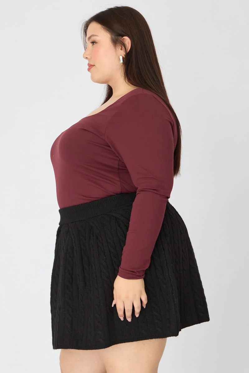 Black Knit Skater Skirt Mini Cable - Image 5
