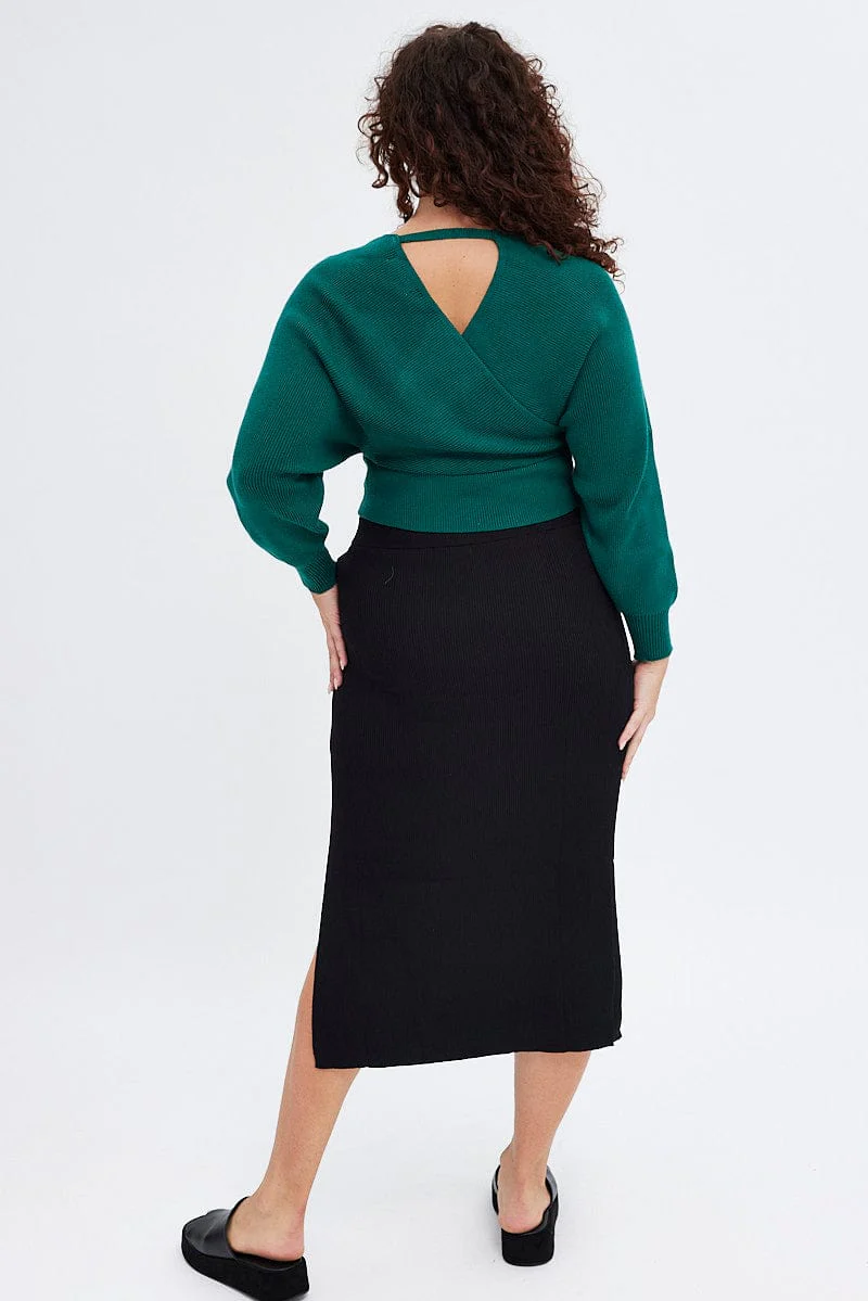 Black Knit Skirt Midi Side Split - Image 5