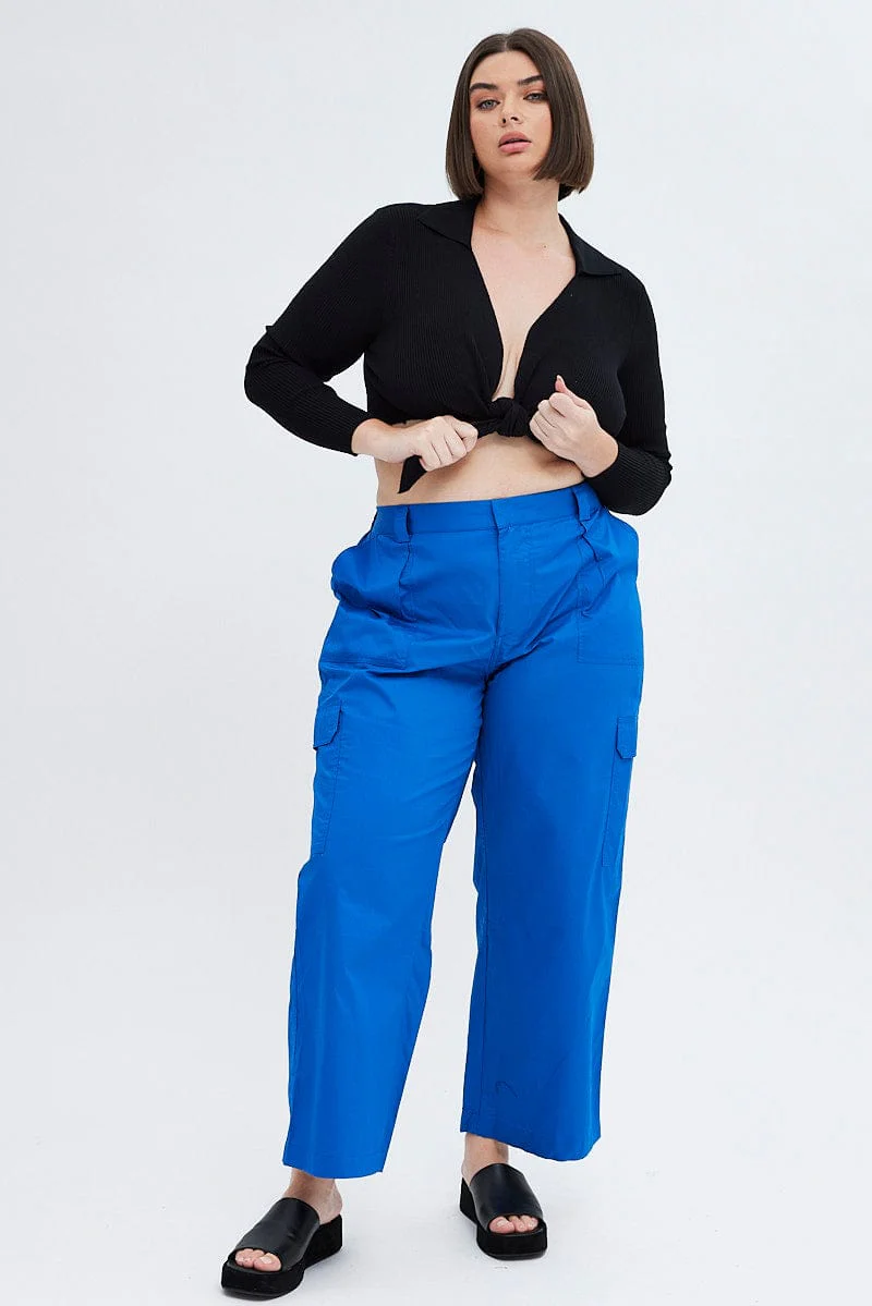 Black Knit Top Front Tie Collared Crop - Image 2