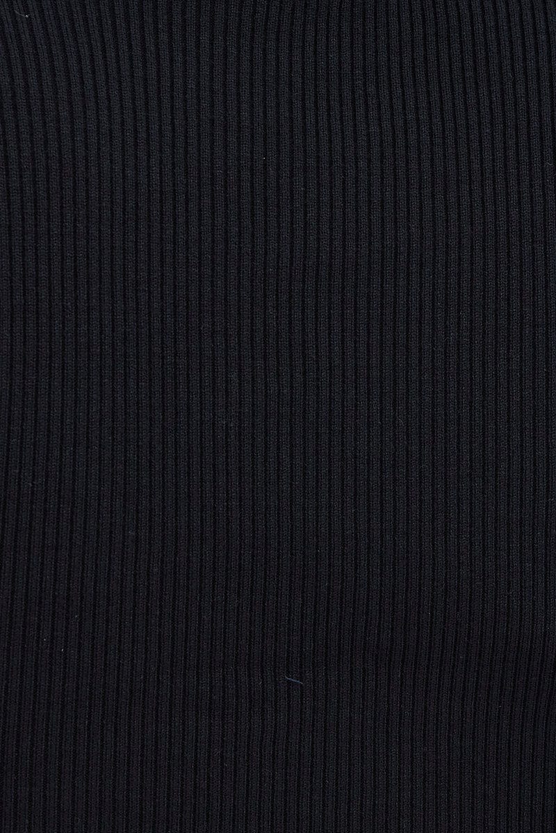 Black Knit Top Front Tie Collared Crop - Image 6