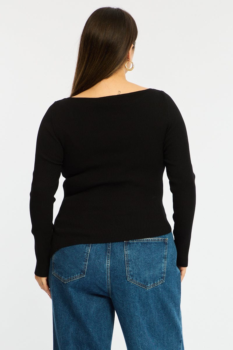 Black Knit Top Long Sleeve Asymmetrical Hem - Image 5