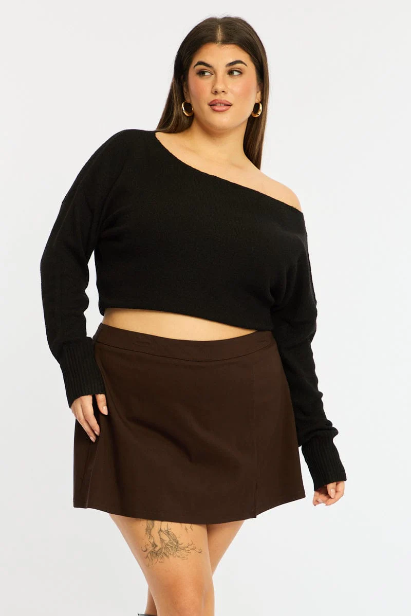 Black Knit Top Long Sleeve Batwing - Image 3
