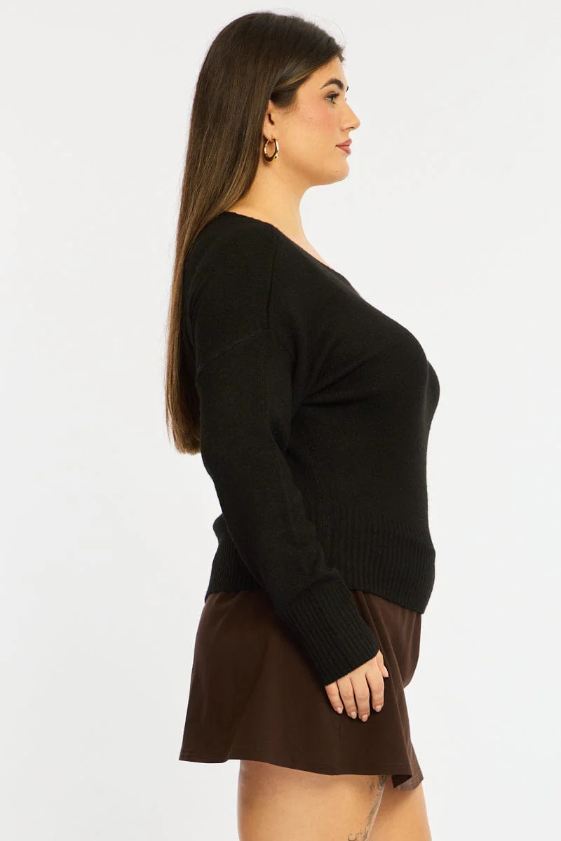 Black Knit Top Long Sleeve Batwing - Image 4