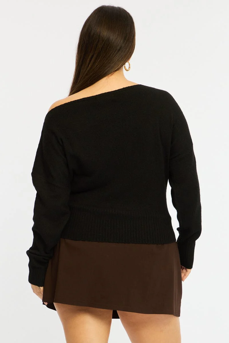 Black Knit Top Long Sleeve Batwing - Image 5