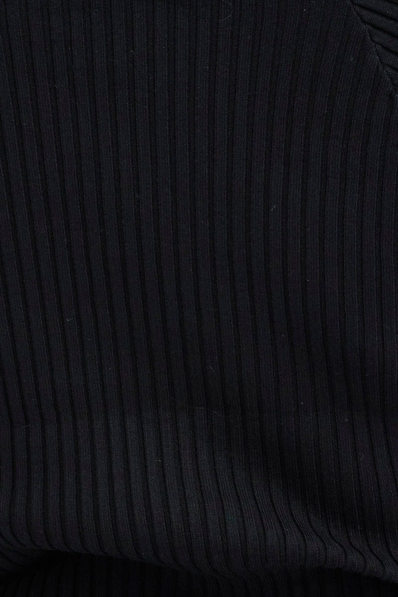 Black Knit Top Long Sleeve Lace Up Detail Ribbed - Image 6
