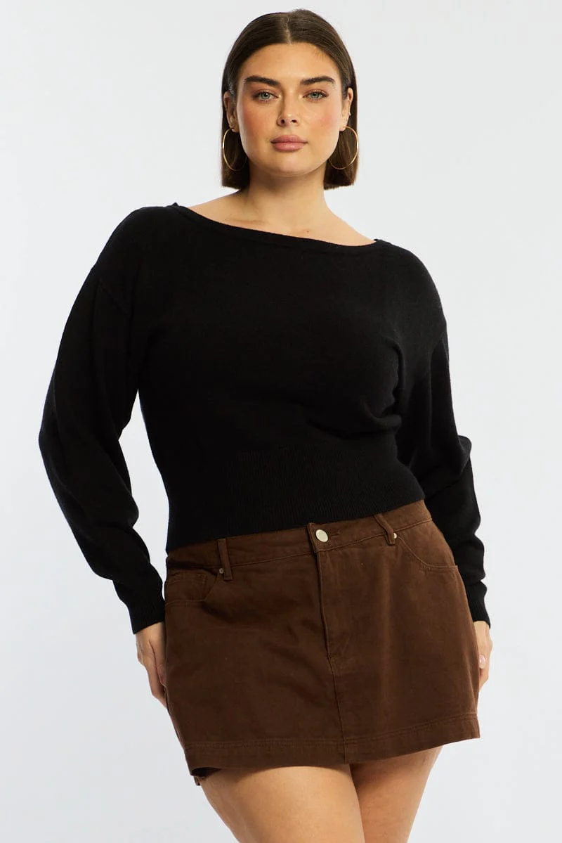 Black Knit Top Off Shoulder Long Sleeve