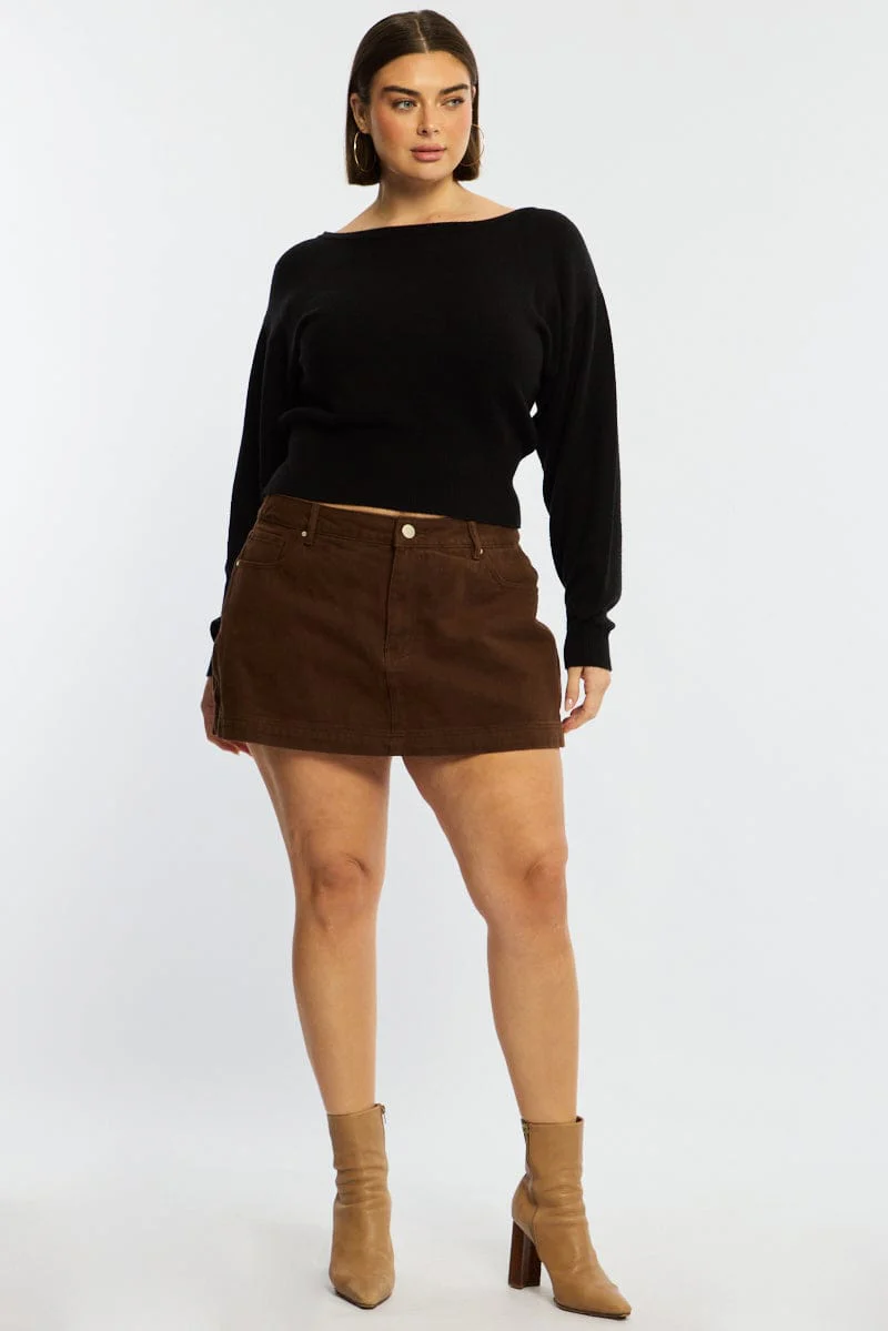 Black Knit Top Off Shoulder Long Sleeve - Image 2