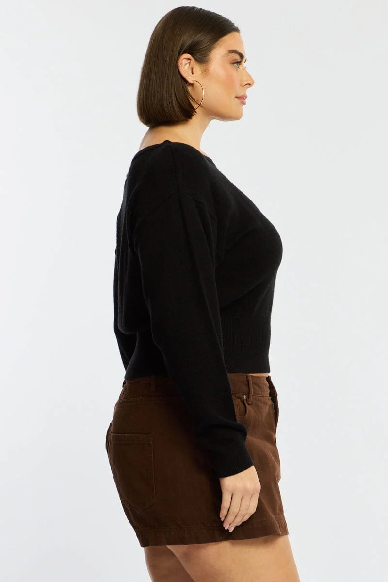Black Knit Top Off Shoulder Long Sleeve - Image 4