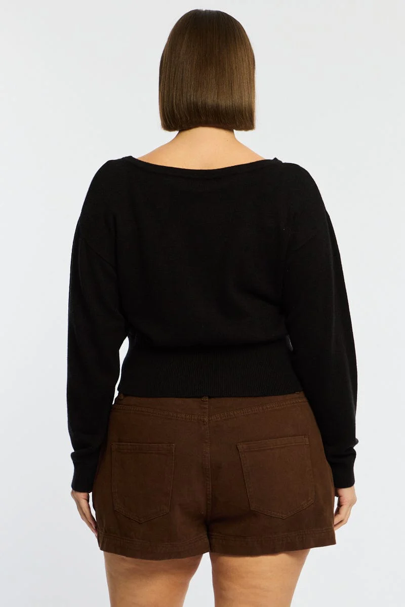 Black Knit Top Off Shoulder Long Sleeve - Image 5