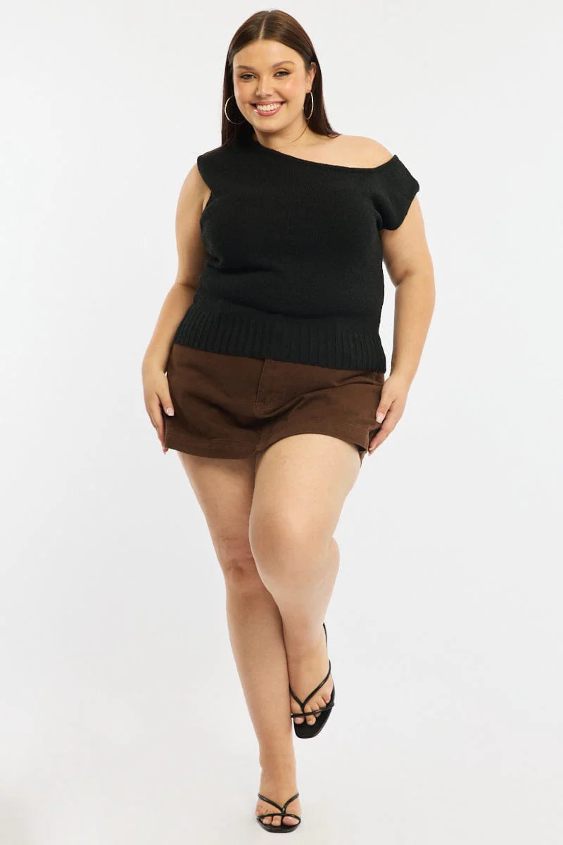Black Knit Top One Shoulder - Image 2