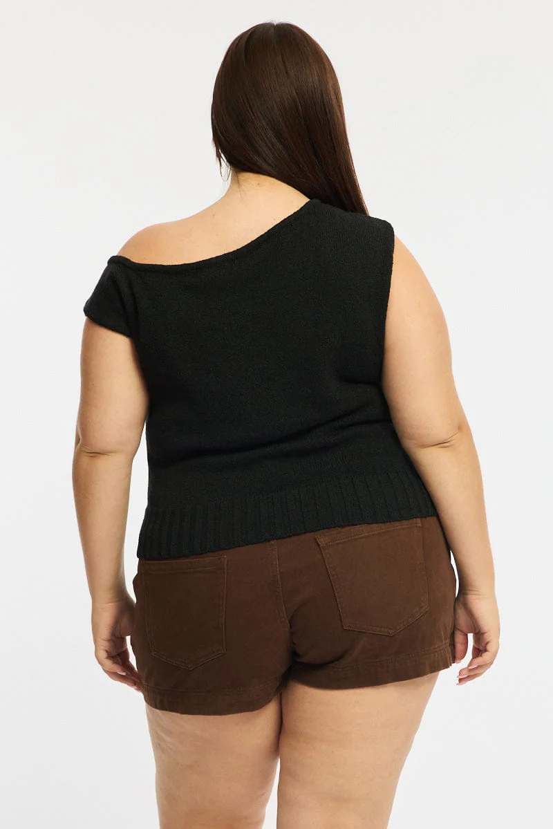 Black Knit Top One Shoulder - Image 4
