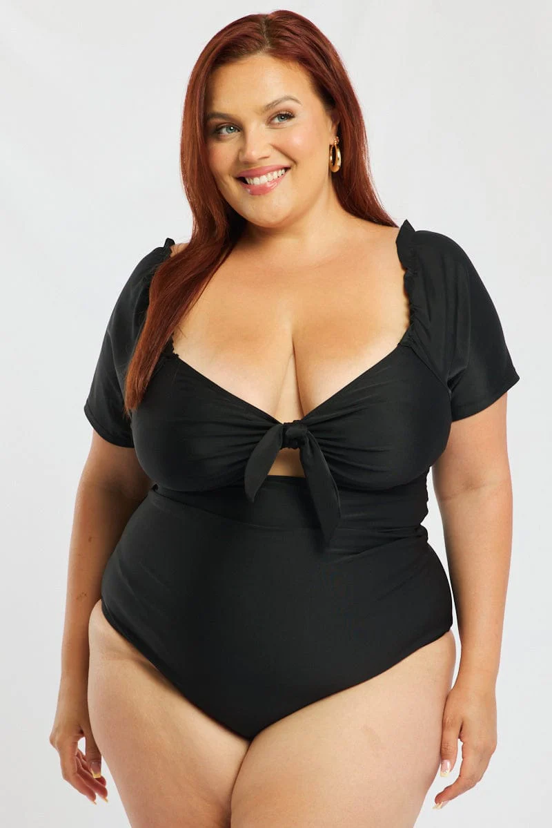 Black Knot Front One Piece Swimsuit