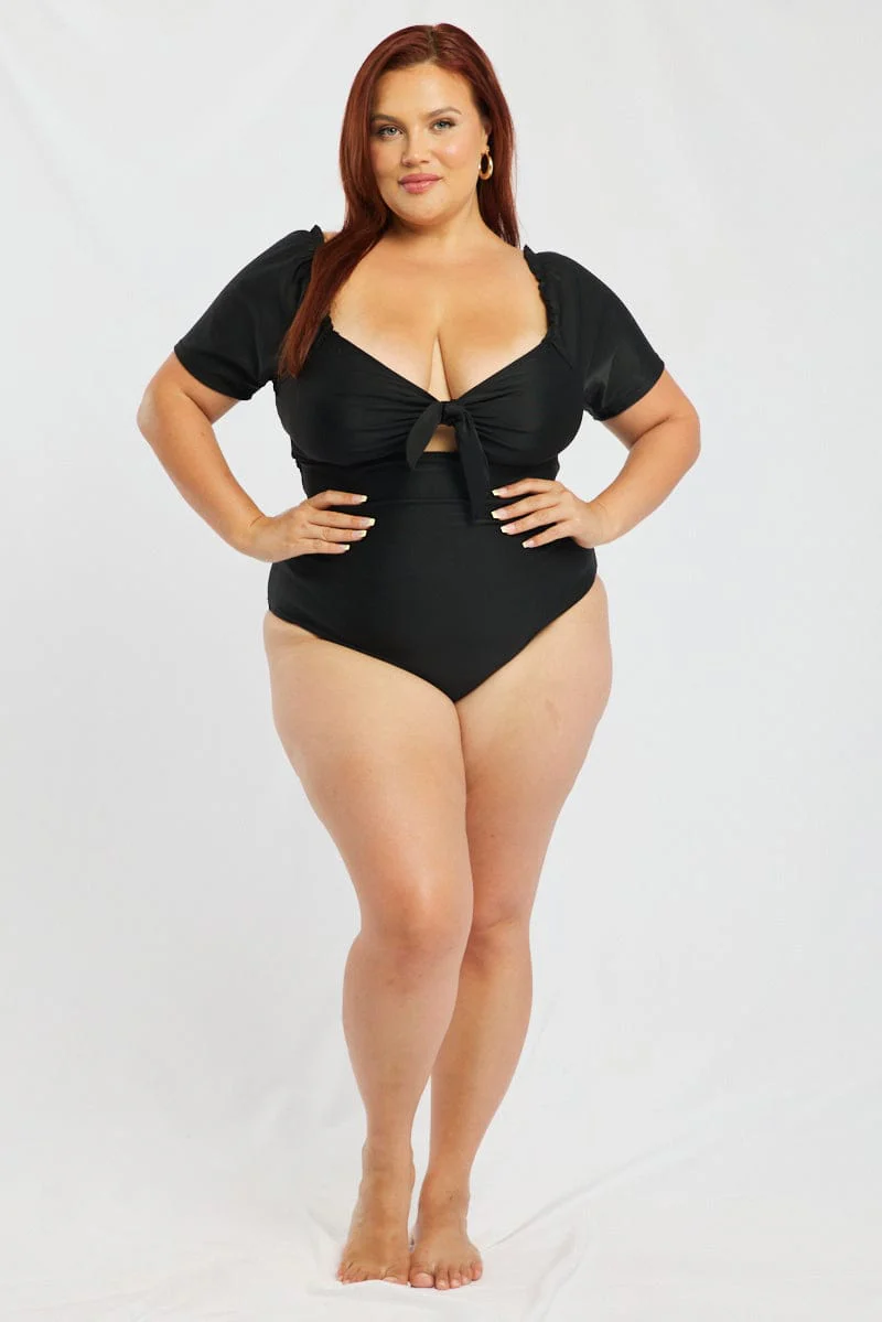 Black Knot Front One Piece Swimsuit - Image 2