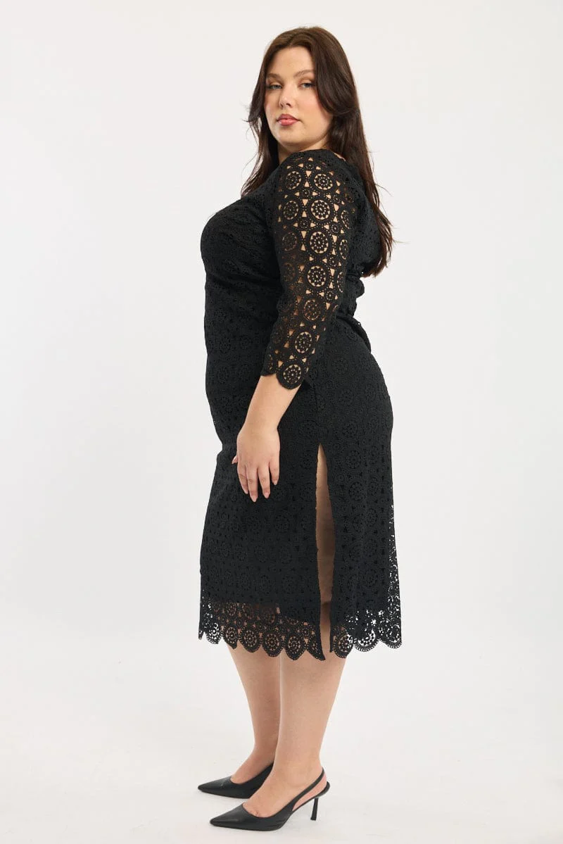 Black Lace Bodycon Dress - Image 3