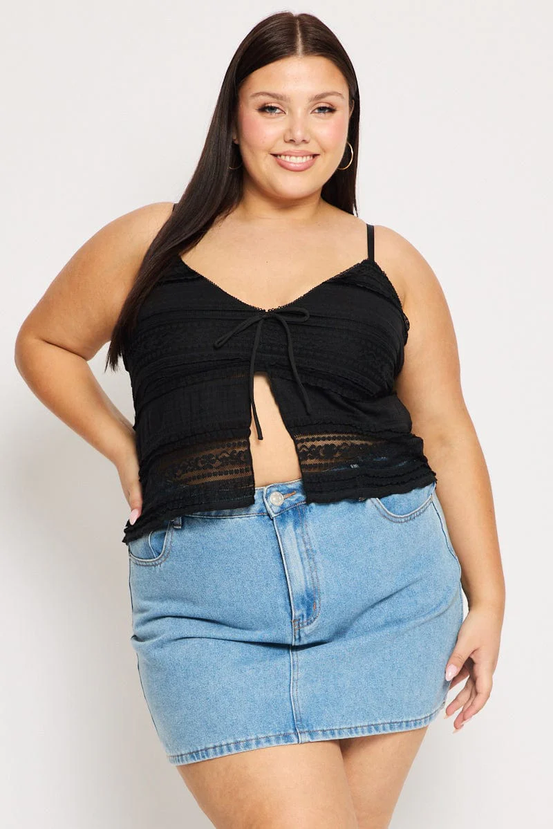 Black Lace Cami Top Open Front